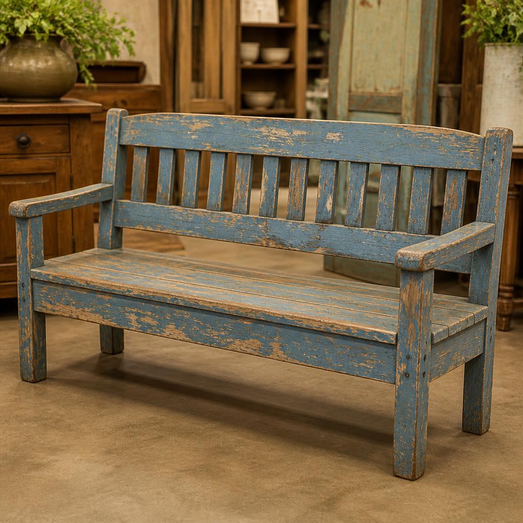 Weathered Blue Garden Bench